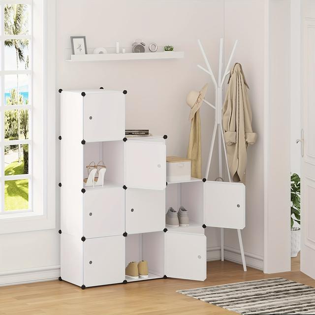 TEMU 1pc Armoire 'étagères de garde-robe DIY Étagère enfichable Étagère de rangement avec porte, 9 compartiments, Plastique