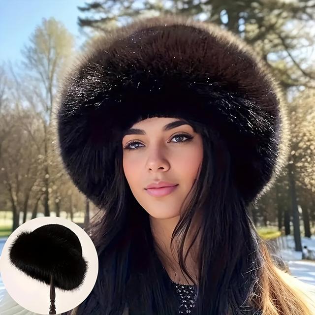 TEMU قبعة صوف نسائية مريحة ودافئة - قبعة شتوية سميكة من القطيفة مع أغطية للأذنين، بدون حافة، خيار مثالي لعيد الحب