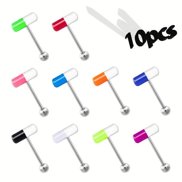 TEMU 10/20/30pcs Colorful Capsule Tongue Ring Acrylic Pill Tongue Piercing Jewelry For Women Men Stainless Steel Tongue Bar Barbell 14g