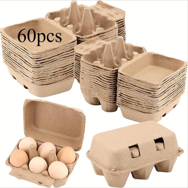 TEMU Pack de 60 hueveras de fibra de marrón de 6 , bandejas de media docena de huevos con tapas, almacenamiento de papel de estilo granja para organización de cocina y despensa