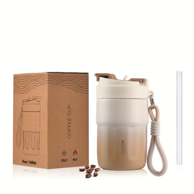 TEMU 1pc Taza de Viaje WATERSY con Aislamiento al Vacío, Termo de Acero Inoxidable de Pared con y Asa, 14oz/400ml o 19oz/550ml para Café, Té, Oficina, Camping - Vaso Térmico para Caliente/Frío