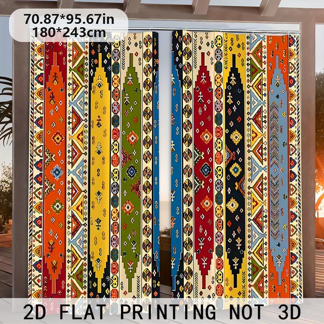 TEMU 2d Flat Printing, 2pcs Outdoor Curtains, Bohemian Stripe Pattern Sunshade Curtains, Suitable For Courtyard Garden Outdoor Corridor Terrace Outdoor Patio Shade Curtain Indoor Curtain Door Curtain