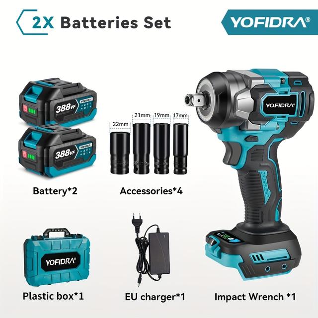 TEMU 1000n.m Brushless Electric Impact Wrench, 1/2-inch Cordless Screwdriver Drill Set, Power Tools For Automotive And Furniture Installation, Compatible With Yofidra Batteries