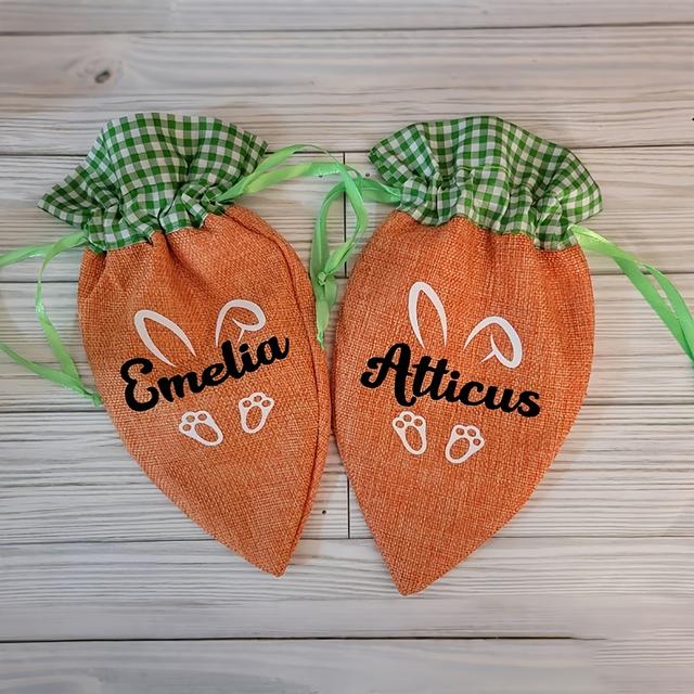 TEMU Gift For Her/him 2 Custom Name Carrot Gift Bags For An Egg Hunt, Perfect As For A Easter Party. Ideal For Home Table Settings, Decorations Serve As Cards To . A Thoughtful Thank You Gift