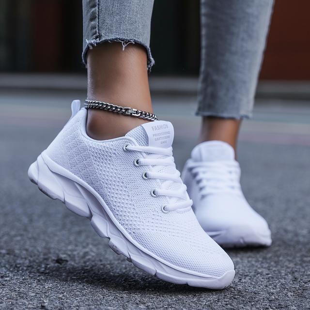 TEMU Women's Lightweight Breathable White Mesh Running Shoes - Athletic Sneakers With Eva Sole, Comfortable Lace- For Casual & Active Wear, Breathable Running Shoes | Sleek | Eva Cushioned Sole