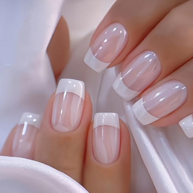 TEMU 24 Stück strahlend weiße Press-On-Nägel - mittelgroß, quadratisch, vollständig bedeckende Acryl-Künstliche Nägel, inklusive Jelly-Kleber Nagelfeile, geeignet für Frauen