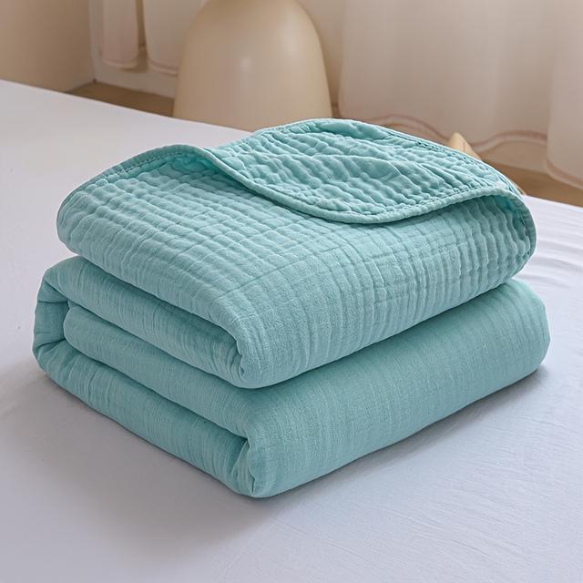 TEMU Baumwoll-Muslin-Überwurf in Blau | Atmungsaktive 6-lagige Gaze-Decke | Kühler Überwurf in Twin-Größe | Mehrschichtiges Dekor für das Hauptschlafzimmer | Baumwollüberwurf, Maße 150×200 cm