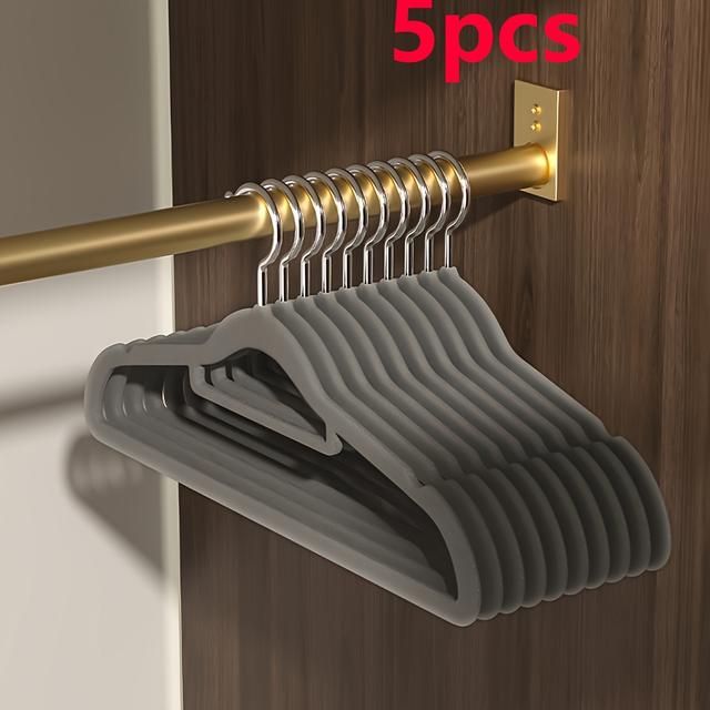 TEMU 5 шт. оксамитових вішалок, гачки без слідів, , нековзні вішалки, побутові вішалки для одягу, без слідів, економія місця