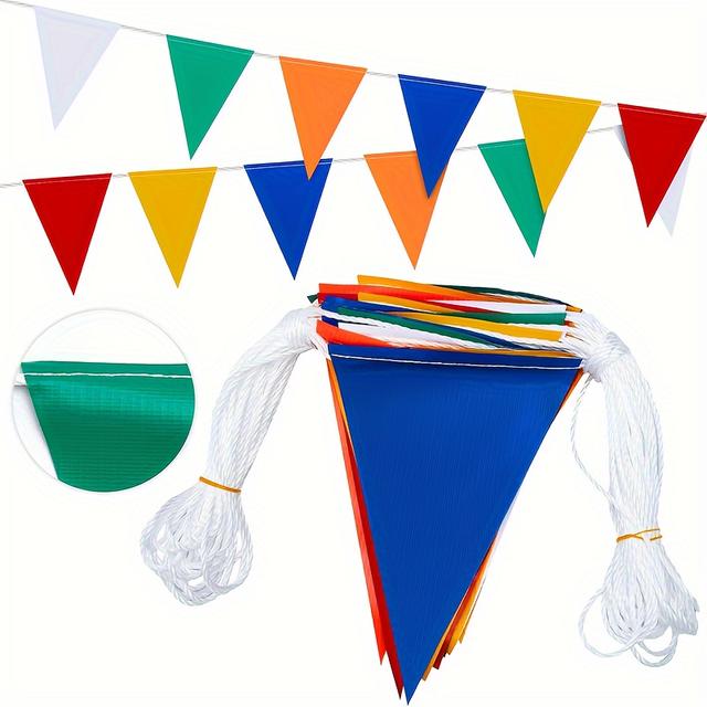 TEMU Festive, Heavy-duty Outdoor Pennant Banner Flags - 500lb Rated, Fade-resistant Strand For Construction, Pool Parties & More