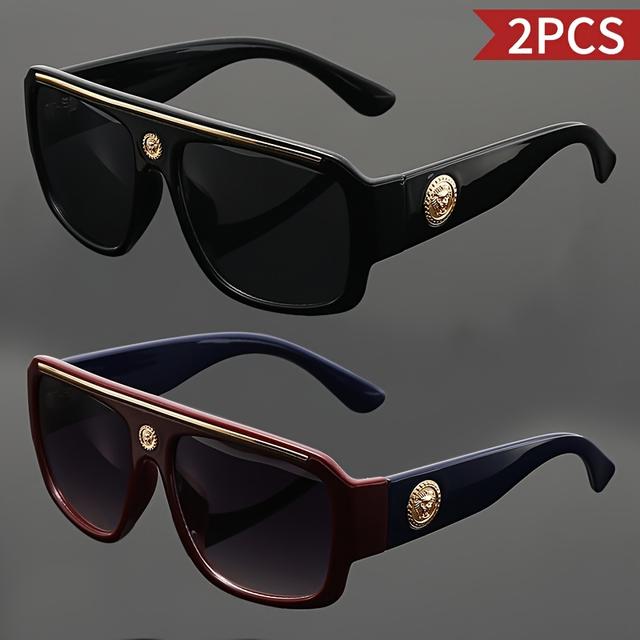 TEMU Two-piece Set Of Retro Men' Large Frame Decorated Glasses, Lightweight Frame, Suitable For And Casual Wear, Suitable As A Holiday Gift