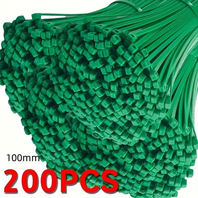 TEMU 200pcs Of Green Nylon Zip Ties – Self-locking Ties For Securing Garden Plants, Stems, And Pipes | Versatile Gardening Fasteners | Decorative Support Straps For Plants | Durable Grip Cable Ties