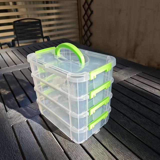 TEMU 4-layer Stackable Transparent Plastic Storage Box Cover, Partitioned Drawer Storage Box, Building Block Storage Box, Hair Accessory And Jewelry Box, Portable Organizer Box