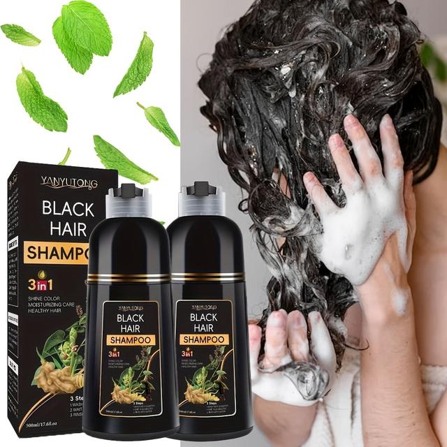 TEMU 2 Bottles Of 500ml 3-in-1 Black Shampoo, Featuring A Gentle And Moisturizing , Designed For Long-lasting And Quick Hair Coloring While Providing Smoothness, Suitable For All Hair Types