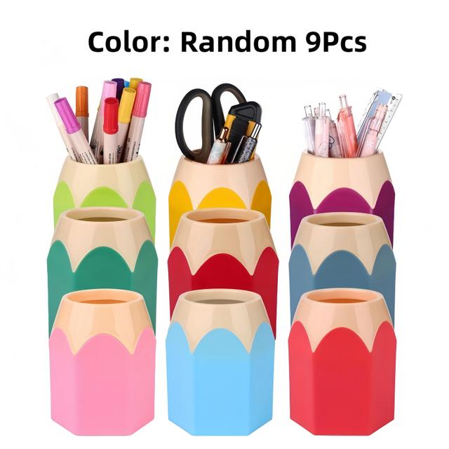 TEMU 6Pcs/9Pcs Organizador de Lâmpada de Mesa Cartoon, Copo para Lápis em Plástico PE, Porta Canetas Escritório Colorido, Vaso para Pincéis e Material Escolar