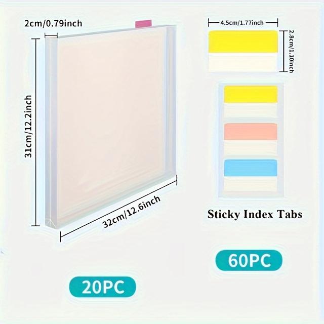 TEMU Clear Storage Organizer For 12 X 12 Paper, Includes 20 Sheets And 60 Adhesive Index Tabs For Organizing Paper, Vinyl, And Cardstock