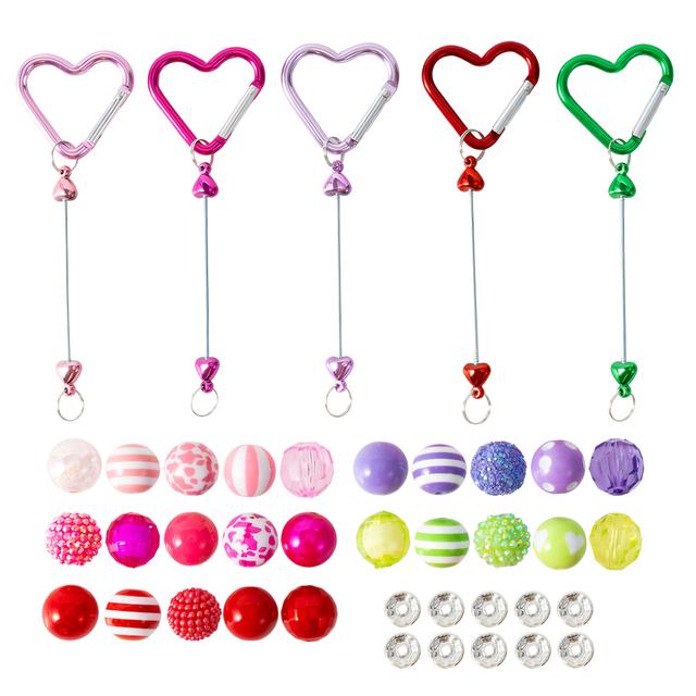 TEMU 40pcs/set Beadable Keychains Kits 20mm Chunky Bubblegum Beads Beads Heart Shaped Mountain Climbing Keychain For Jewelry Making Keychain Craft Making Diy Beaded Valentine's Day Gifts