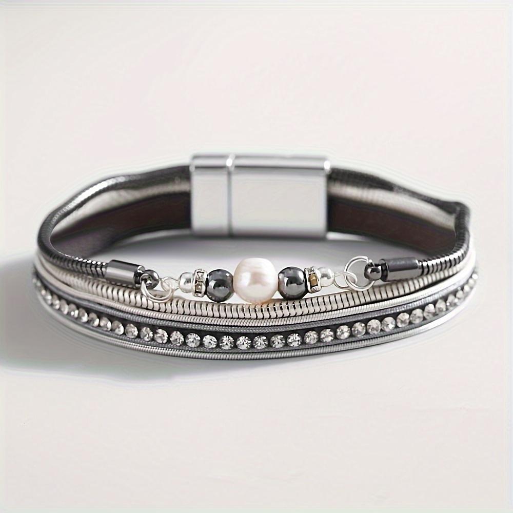 TEMU Fashionable Beaded Metal Chain Wrapped Bracelet, Perfect For , A Great Gift