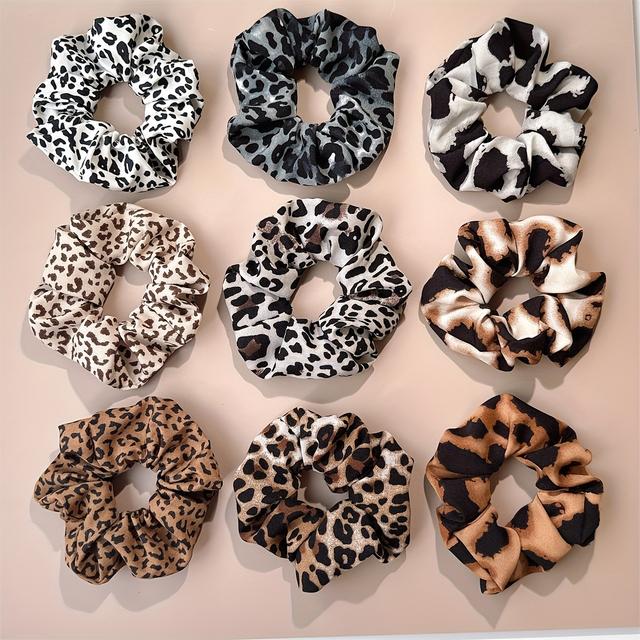 TEMU 9 Pcs Women's Fall/winter Leopard Print Fabric Scrunchies - Set Of Scrunchies For Hair Accessories, Suitable 14 And Up