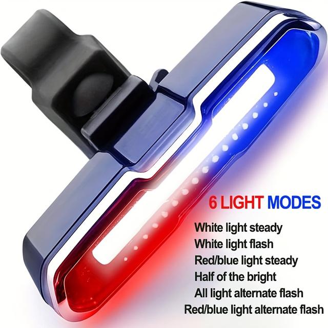 TEMU Kerékpár hátsó lámpa többféle világítási móddal, piros és kék fények keverékével, újratölthető, nagy fényerejű hátsó lámpa éjszakai kerékpározáshoz