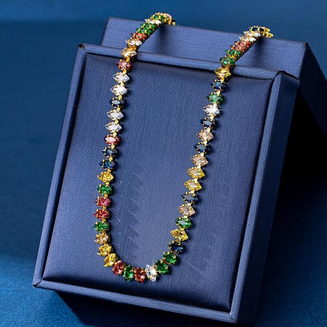 TEMU New Stylish Necklace Featuring Colorful Zirconia Stones, Perfect For A Chic And Versatile Look, Designed For A Unique And Trendy