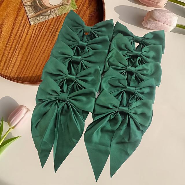 TEMU 10pcs Christmas Hair Bows Clips - Red Green Festive Hair Accessories For Women, Polyester Knit Fabric Bows For Ponytail, Holiday Party Hair Clips (christmas Gift)