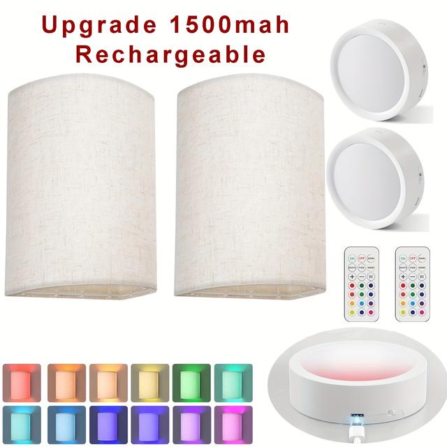 TEMU Ensemble de 2 lampes murales LED rechargeables RGB avec 13 couleurs réglables, télécommande, éclairage intelligent, lumière pour chambre et salon, fonction de minuterie