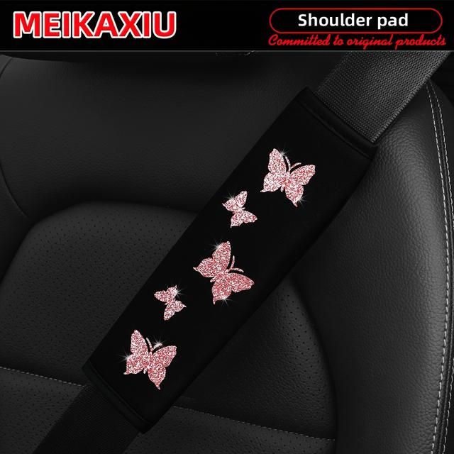 TEMU A Sparkling Pink Bling Fabric Car Accessory Seatbelt Shoulder Pad For And Pressure Relief, Preventing Tightness.