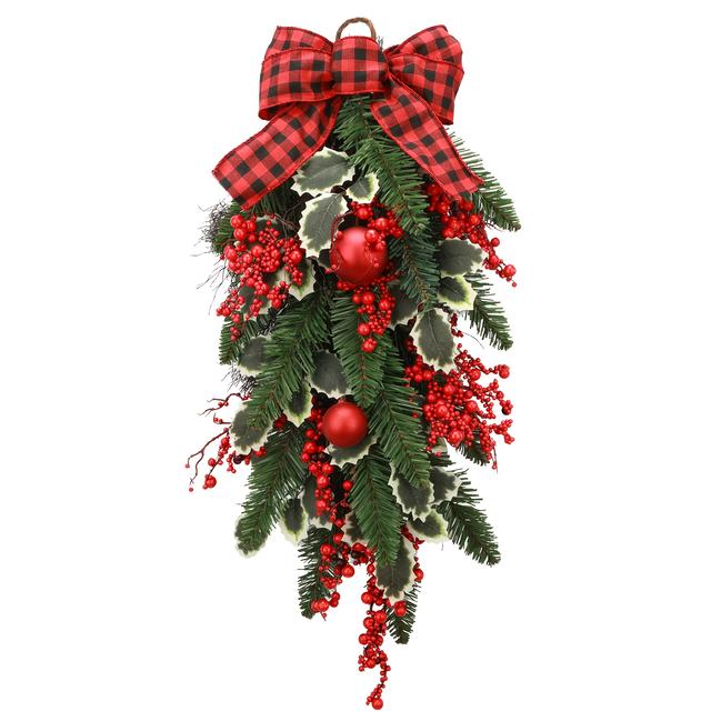 TEMU 22-Zoll Künstlicher Kiefernzweig Tränenform Kranz – Robuste Kunststoff-Tränenform Girlande für Tür, Treppengeländer Innen/Außen Weihnachtsdekoration – Immergrüne Zweige, Winterdeko (Wartungsfrei)