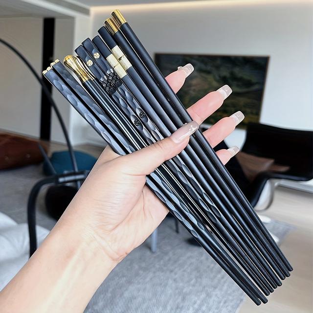 TEMU 5 Pairs Of Home Alloy Divided Dining Chopsticks - Durable And Stylish Elderly Utensils, Unique Gifts For , Suitable For Commercial , Easter, Ramadan, Christmas