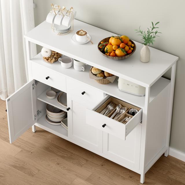 TEMU Kealive Sideboard Furniture, Kitchen Sideboard, Living Room Sideboard, Storage Furniture With 3 Drawers And 3 Doors, Adjustable Shelves, White, 108 X 38 X 98.5cm