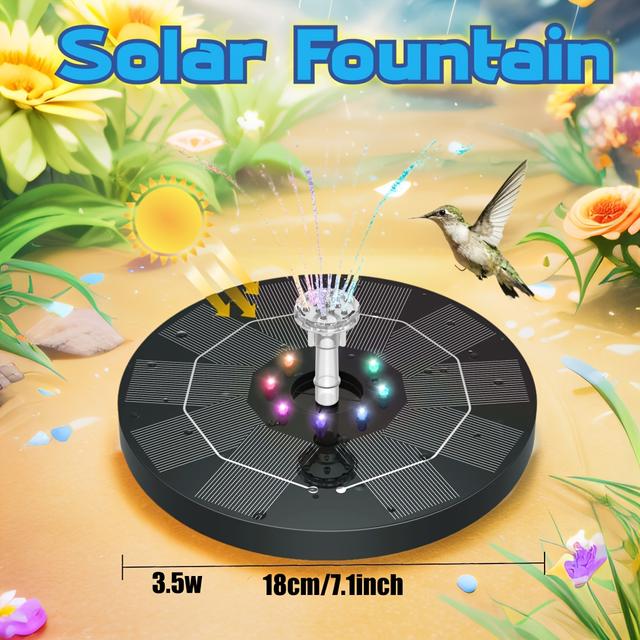 TEMU High- Fountain Water Pump With 1500mah Battery - Colorful, Portable & Floating Design For Bird Baths, Gardens, | Outdoor Use, Solar Powered, Durable Plastic