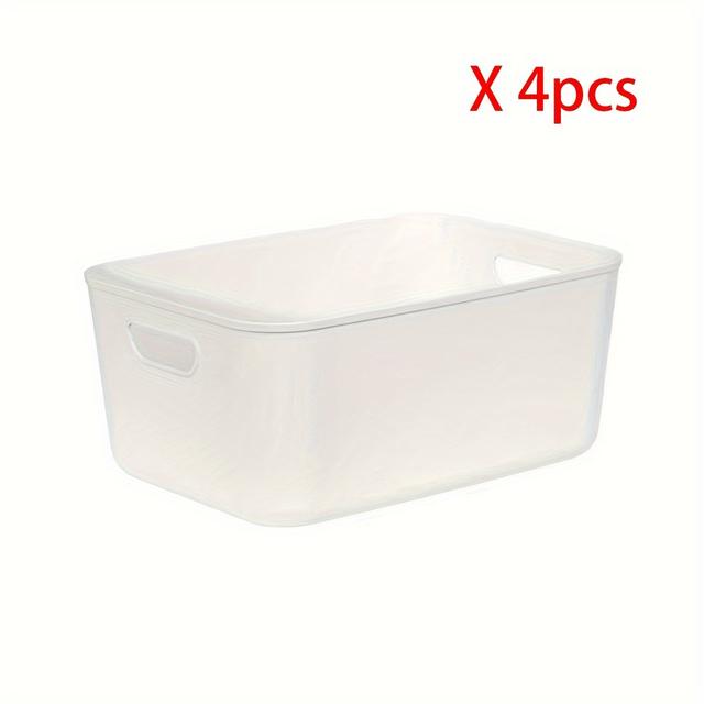 TEMU مجموعة من 4 صناديق تخزين بيضاء، حاويات تخزين بسيطة، سلال لمختلف الأشياء، صناديق تخزين مكتبية من البلاستيك السميك، سلال تخزين لوازم المكتب