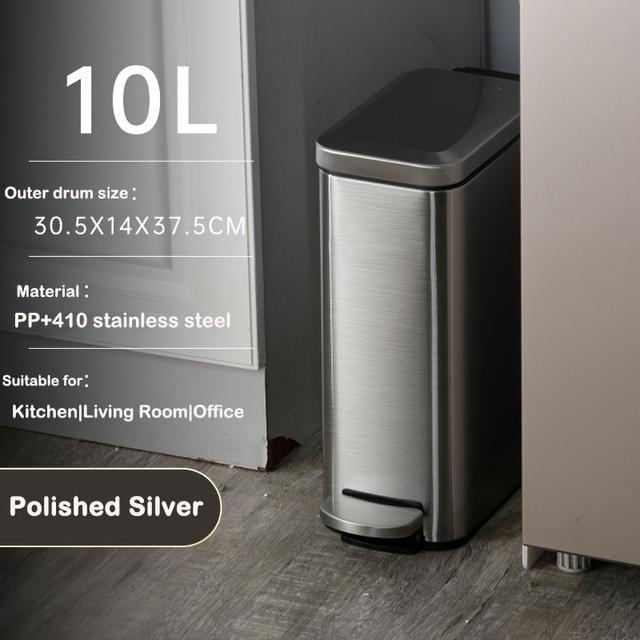 TEMU 10l Stainless Steel Wastebasket, Slow Lowering With Pedal, Modern Simple Pedal Silent Wastebasket With Removable Inner Canister, Suitable For Kitchen, Bathroom And Other Narrow Spaces