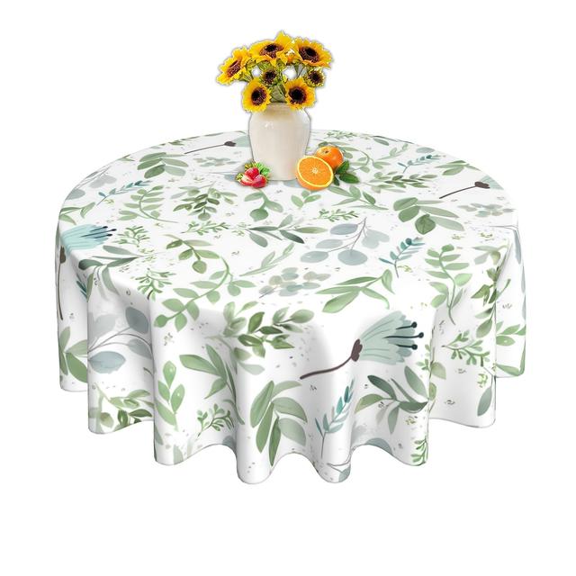 TEMU 1pc Spring Floral Sage Polyester Round Tablecloth - Watercolor Green , Machine Woven For Home Kitchen Dining Party Decor