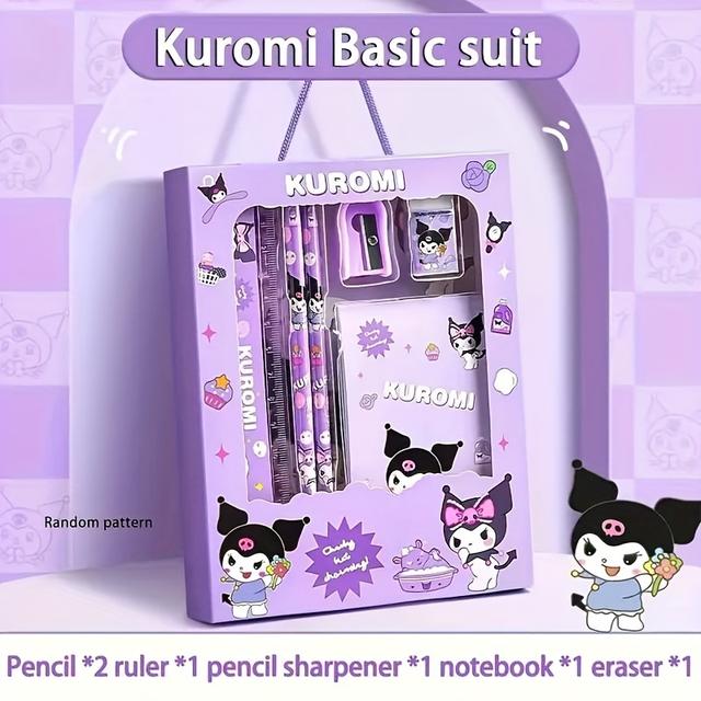 TEMU 12/6pcs/set Kuromi Stationery Set Including Pencils, Erasers, And Rulers For Students, Perfect For Back-to-school Gifts And Girl Uniform Additions