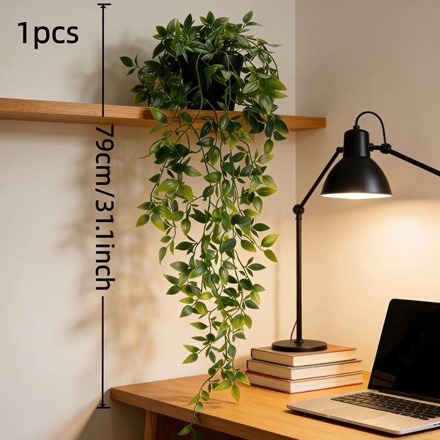 TEMU Artificial Hanging Plant Potted Plant With Flower Pot Included, Suitable For Home, Living Room, Office, Bathroom, Shelf Decoration, Wedding And Birthday Decor, Outdoor Courtyard Spring Decor