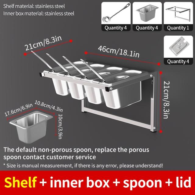 TEMU Stainless Steel Wall-mounted Single-row 1/9 Compartment Condiment Rack For Milk Tea Shops And Organizer