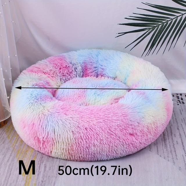 TEMU 1pc Round Plush Gradient Color Calming Cat Bed, Machine Washable, Warm Comfortable Soft Nest, Suitable For Small And Medium Dogs And Cats, Pet Bed