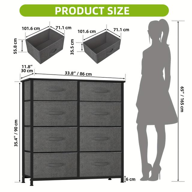 TEMU Chest Of Drawers, Non-woven Fabric 8-drawer Storage Organizer Unit For Bedroom Living Room Closet, Sturdy , Fabric Bins & Wooden Top, Fabric Dresser, Storage Drawer Units