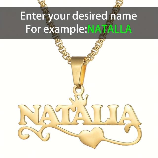 TEMU 1pc Custom Personalized Name Pendant Necklace, Stylish Wavy Heart With Crown Pendant Necklace, Personalized Custom English Letter Name Necklace, A Great Gift For