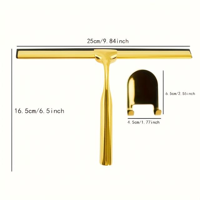 TEMU 1 Zinklegering Duschglas Skrapa med Självhäftande Krok - Ergonomiskt Handtag, Mångsidig för Badrum, Kakel, Bilfönster & Speglar, Duschskrapa för Glasdörrar, Fönsterputsverktyg, Duschskrapa
