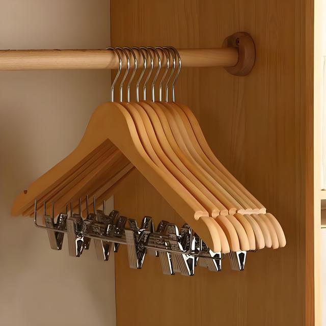 TEMU 10 Solid Wood Hangers With Clips For Shirts, T-shirts, Suits, Coats, And Wardrobe Use