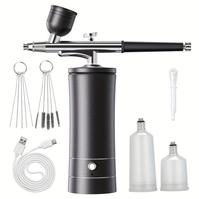 TEMU Airbrush Kit With Compressor High-pressure Non-clogging Air Brush Set Cordless Rechargeable With 0.3mm Nozzle And Cleaning Brush For Nail Art Makeup Painting And Cake Decorating