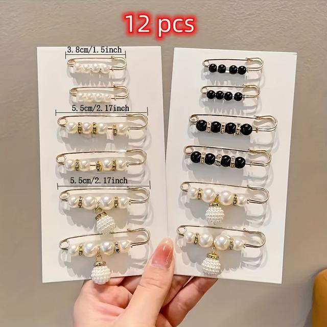 TEMU Conjunto de 6 elegantes broches de perlas artificiales: Versátiles accesorios de alfiler de seguridad y negro para cualquier