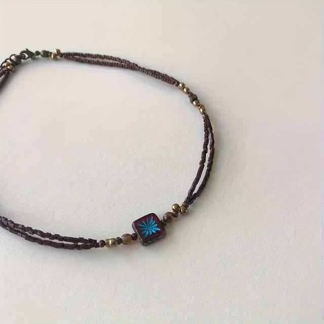 TEMU Un Collar de Cuentas Geométricas Borgoña con Diseño Único D98