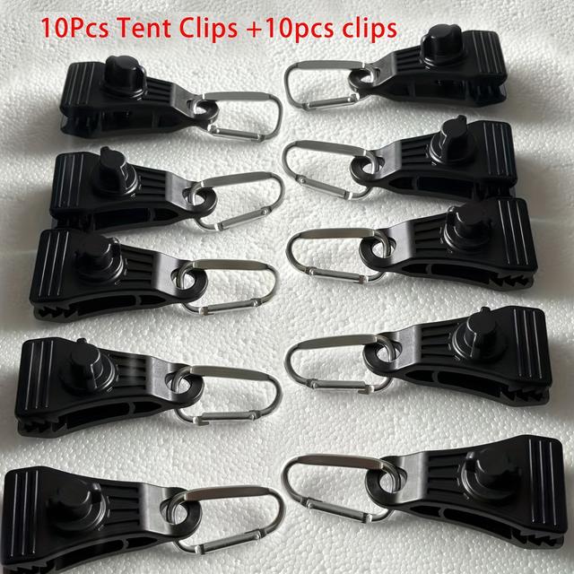 TEMU 20pcs Abs Tent Clamps With Carabiner - Heavy Duty Outdoor Tarp Clips For - Weatherproof Awning Grip With Adjustable Rotation, No Tools Required For Canopies, Tarps, Covers Fixing Nails