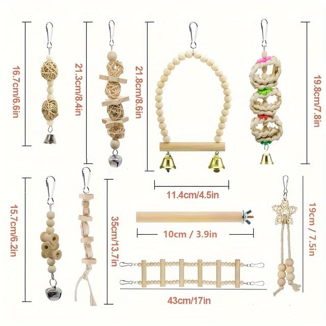 TEMU 9pcs Parrot Toy Set With Colored Accessories, Featuring A Metal Swing Frame For Birdcages.