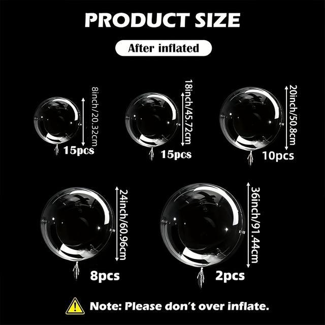 TEMU 50pcs Giant Transparent Bobo Ball Balloon Set 36inch, 24inch, 20inch, 18inch, 8inch Transparent Bobo Ball Camping Party Decoration Decorations For Parties Wedding Birthday Shower Party Supplies