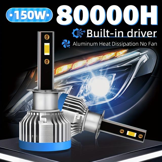 TEMU Høy effekt høykvalitets LED-pære for bil, 3570 , H4 H7 H11 H8 H9 9005 HB3 9006 HB4 H1 , 6500K hvitt lys, lang levetid 2 stk., pærer til frontlys i bilen, erstatningslampe for fronterne av bildet