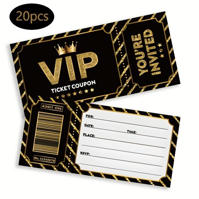 TEMU 20pcs Black And Ticket-style Invitations | Suitable For Birthday Parties, Unisex Party Invitation Supplies